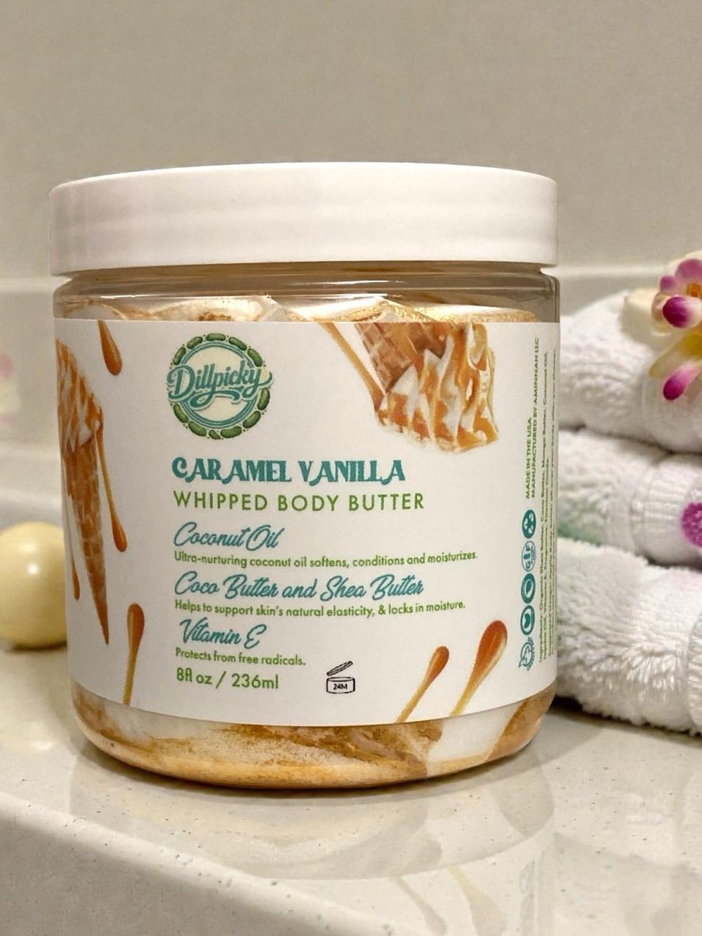 Caramel Vanilla Whipped Body Butter 8floz by Aminnah (Dillpicky Exclusive Scent)
